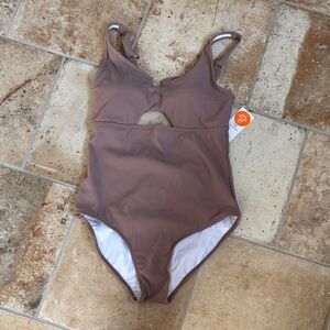 Girls' Taupe Cutout One-Piece Swimsuit